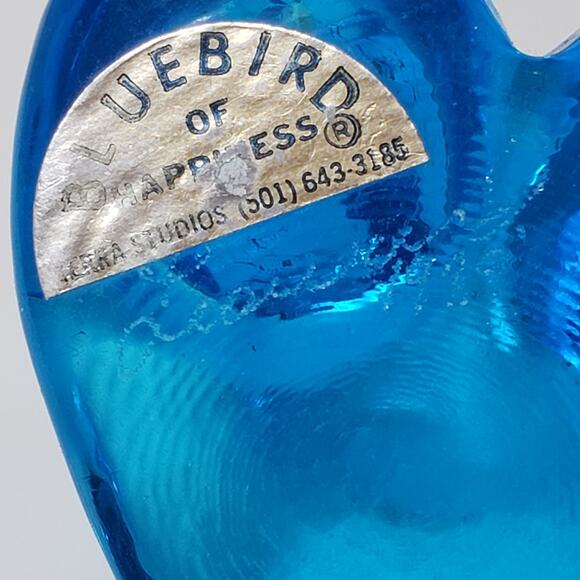 Bluebird Of Happiness Heart Love Bird Glass Statue Bright Blue Figurine Vtg 90s - Picture 8 of 10